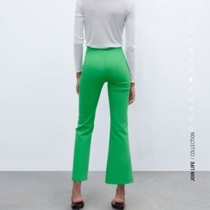 ZARA // bright green high waist crop mini flare pants stretch